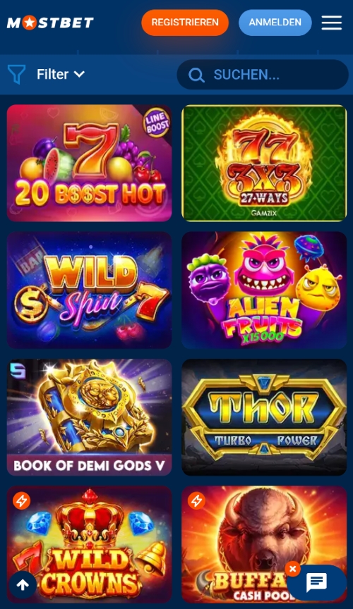 Übersicht über beliebte Spielautomaten in der mobilen Version von Mostbet