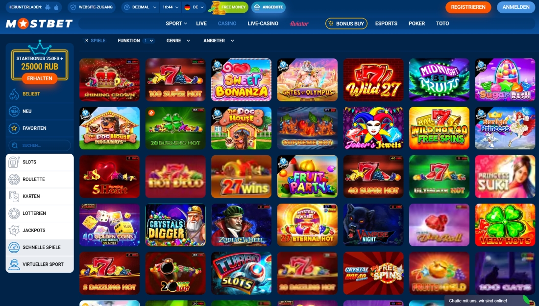 Übersicht beliebter Slot-Spiele bei Mostbet, darunter Klassiker wie Sweet Bonanza und Gates of Olympus