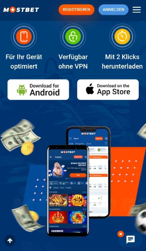 Mostbet-App-Downloadseite mit Optionen für Android und iOS, optimiert für schnelles Installieren