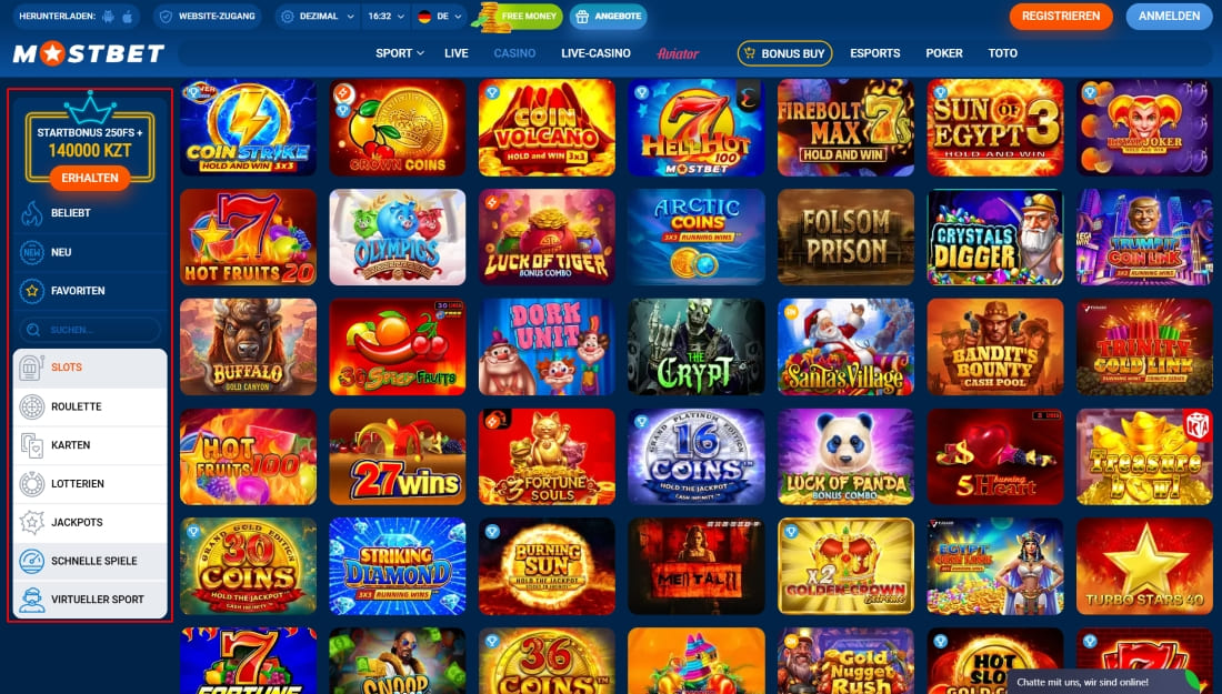 Übersicht der Mostbet-Spielautomaten mit Jackpot-Optionen, klassischen Slots und neuen Spielen