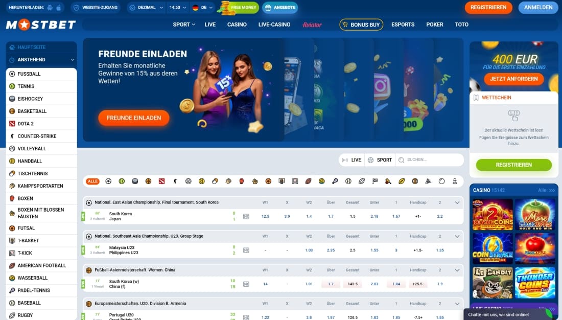 Mostbet-Sportartenübersicht mit Live-Spielen und aktuellen Wettquoten in Echtzeit